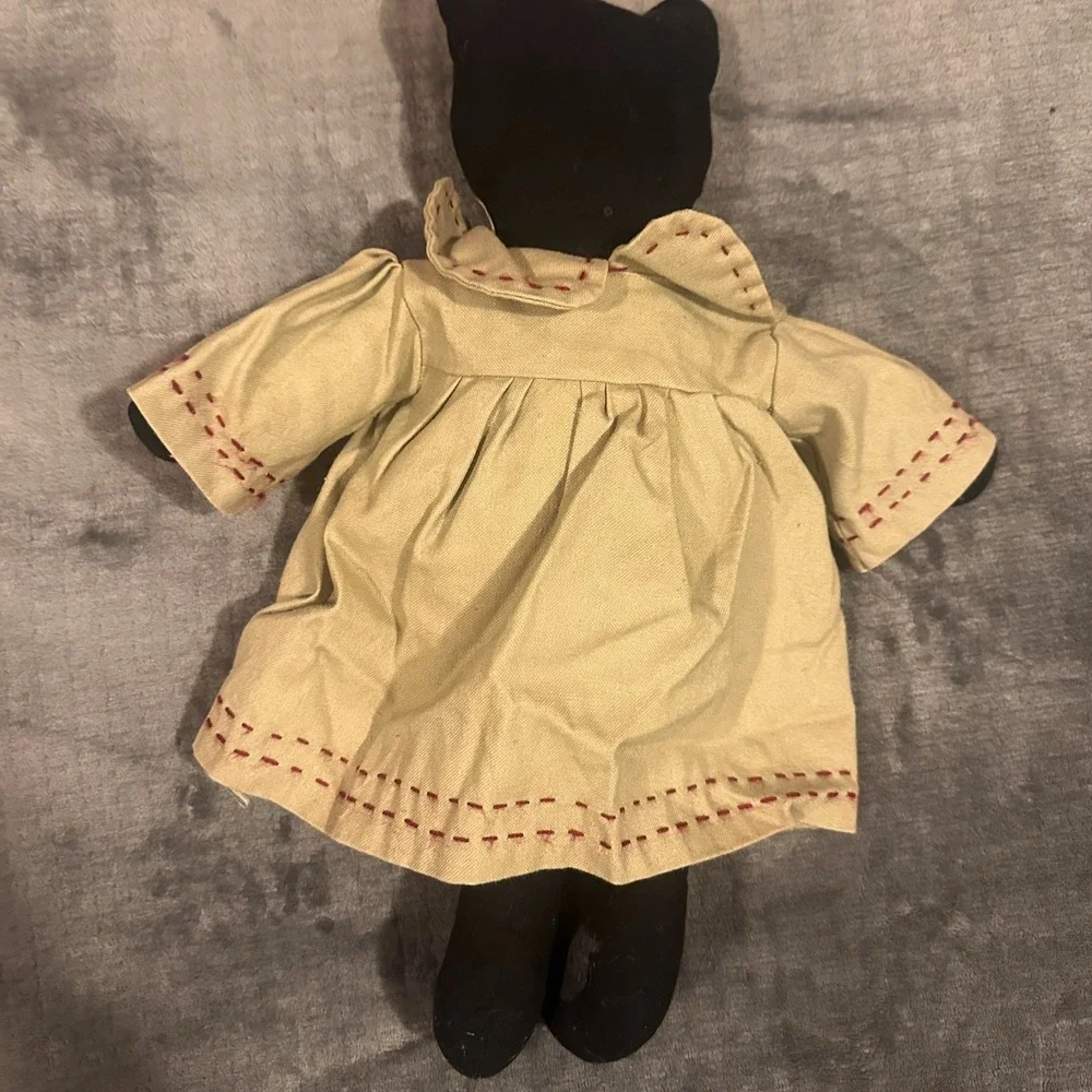 Pair of Y2K Folk Art Black Cat Cloth Dolls | Primitive Farmhouse Handmade Style